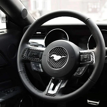 Сега Въглеродни Влакна Вложка на Волана Декоративна Капачка Стикер Емблема за Ford Mustang-2017 4 бр.