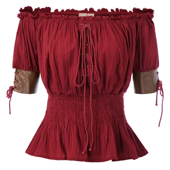 Секси дамски Реколта блуза Ретро Steampunk Топ в викториански стил с къс ръкав с открити рамене Ризи Корея, скъпа широки дрехи Belle Poque
