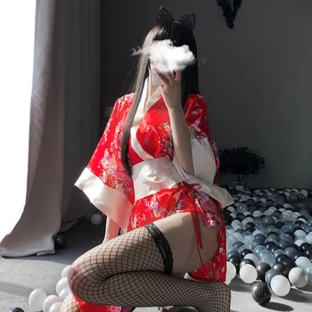 Сексуалното кимоно Сакуры Прекрасна японски Направо Халат на Цветя халат Късо кимоно Нощен Халат Хавлия и дрехи за жени Нощно рокля