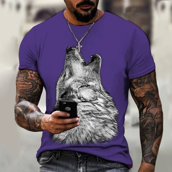 Серия животни с принтом Вълк 3d Мъжка тениска с кръгло деколте Лятна готина Ежедневно в стил хип-хоп и стрийт фешън Забавни риза Облекло