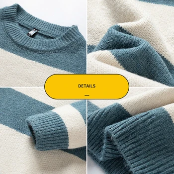 Синьо-шарен пуловер Пуловер, Мъжки Корейски Дизайнер Вязаный Пуловер, Жилетка 2022 Новият, Модерен зимни мъжки Ежедневни пуловер Harajuku