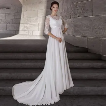 Скромно Сватбена рокля за бременни с кръгло деколте, 3/4 Ръкави Плюс Размера на Корсет Сватбена Рокля 2021 Сватбена Рокля Vestidos De Новия