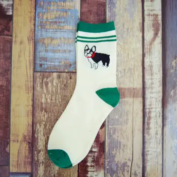 Сладки животни Хъски Бродерия Дамски памучни бели чорапи Прекрасно Куче Жакард дамски Чорапи чист цвят Забавни Кавайные Мопсчетата Meias Soks