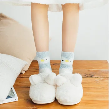 Сладки Мультяшные животни през Есента и зимата Плюшени и дебели Чорапи със средна дължина, Чорапи за сън, Домашни чорапи за секс