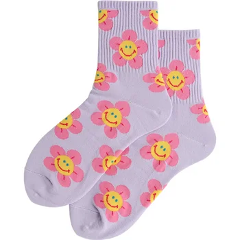 Сладки чорапи с улыбающимся лице на Дамски Пролетно-летни прости чорапи с шнорхел Тайянхуа В стил колеж, памучни чорапи цвят на бонбони, Модни