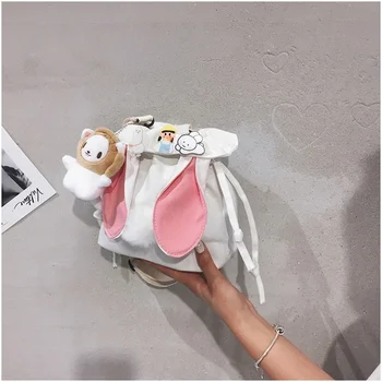 Сладък заек Платно За жени Малка чанта през рамо Ежедневното Студентски чанти за момичета Евтини Дамски Телефон в Чантата си Чанта на рамото
