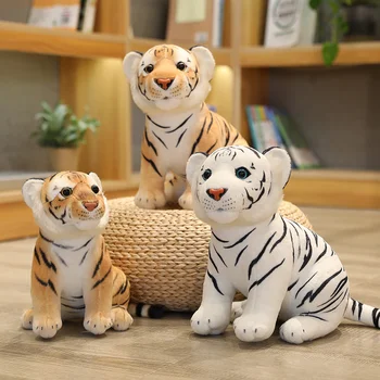 Сладък реалистичен тигър пухкави, меки играчки бял тигър плюшени играчки 23-33 см малък размер истински диви животни-детски играчки, подарък за момче