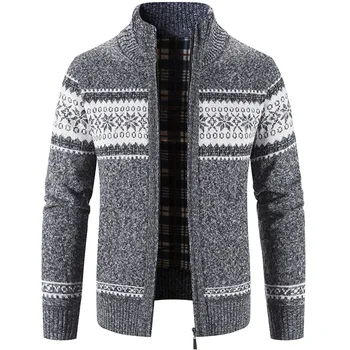 Случайни мъжки свободен пуловер Есенно - зимно палто с яка-часова в тон кардигану с принтом