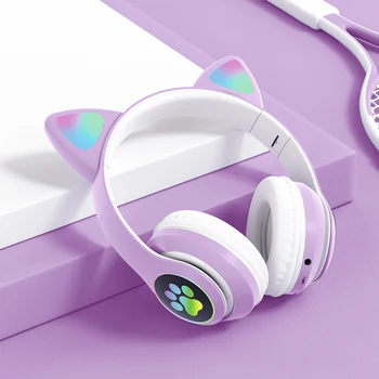 Слушалки за котешки уши Безжична Слушалка Музика Двустранен Стереомузыка Bluetooth-съвместима Поддръжка на TF карти, Подарък за детска стая на момиче
