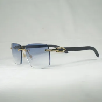 Слънчеви очила от естествено дърво Мъжки Черни Бели Рог на Бизон Реколта Квадратни Очила без рамки Oculos Gafas Аксесоари B
