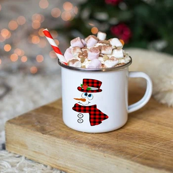 Снежен човек Печат Творчески Чаши за Кафе Детски Коледни Чаши с какао-торта Напитки, Десерт, Закуска, Чаша с мляко Дръжка Съдове за Коледни подаръци