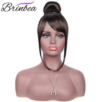 Страничният бретон Brinbea, направена в Япония, Синтетичен комплект за прически Ръчно изработени, Модни Високи кифлички, които подобряват Стил перука, Черни Кестенява Коса За жени