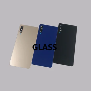 Стъкло корпус за Samsung Galaxy A7 2018 SM-A750F A750F A750 Капак на отделението за батерията Задната част на Задната част на Кутията+ Обектив + Стикер