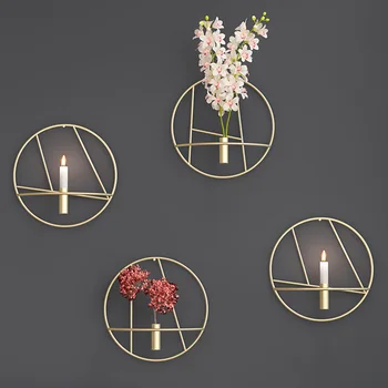 Съвременно Изкуство 3D Стенен Свещник от Метална Ретро Окачен Ваза за сухи Цветя, Геометрични Чай Лампа Начало Декор Свещник