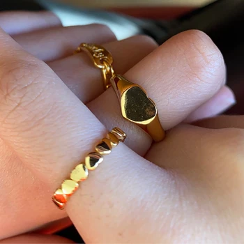 Сърдечни пръстени за жени От неръждаема стомана, Златен и сребърен цвят Сърдечни Годежни пръстени за двойката Естетически декорации Годишнина Bague Femme