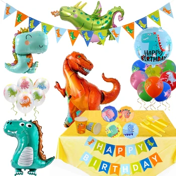 Тема Динозаври Резервоари, Съдове за Еднократна употреба Хартиени Чинии Покривка Торта Topper Детски Душ честит Рожден Ден y Декор за Доставка