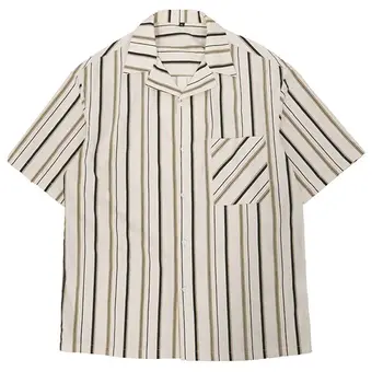 Тениски с кубински яка за мъже, Мода Ретро, с къс ръкав, мързелива риза на вертикални райета, мъжка лятна дизайнерски ниша, Ежедневни