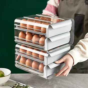 Тип кухненско чекмедже прозрачен двуслойни 32-мрежест кутия за яйца Хладилник за съхранение на пресни продукти Преносим кутия за съхранение на яйца за пикник