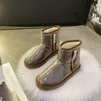 Топли ботильоны на равна подметка от плюш Зима 2021 г. Нови ежедневни дамски зимни обувки 