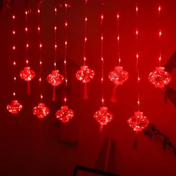 Традиционен Китайски Възел Червен Фенер LED Светлина Кабел Коледни Завеси Светлини USB Вечерни Украса за дома Декор 3 м/4 м