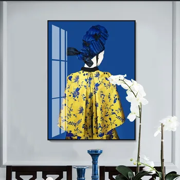Традиционен Китайски Красиви Древни жълти Костюми синьо модел Памук Живопис, Абстрактни Плакати, Стенни Пана За Дома