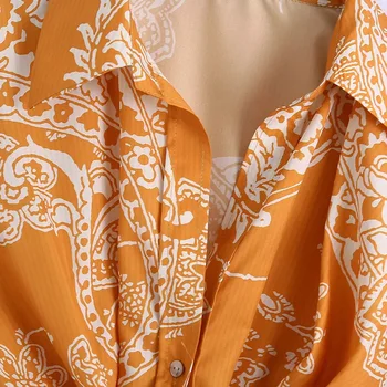 ТРАФИКА 2021 Къса дамска блуза, Топ Летен принт с лък копчета на Риза с дълъг ръкав Дамски дрехи Ретро топ Женска риза шик