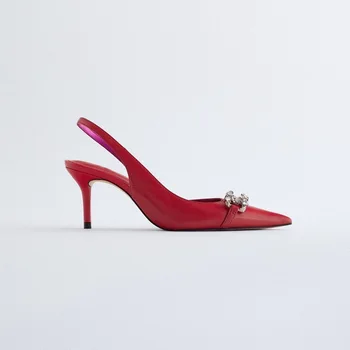 ТРАФИКА на Червени обувки с високи токчета за Дамски обувки-лодка шило за Сватба Сватбени обувки За жени Za Модни кристали Елегантна секси вечерни токчета