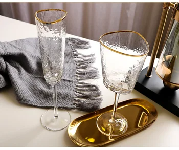Търговия На Едро С Чук Модел Златен Ръб Сив Розов Черен Дъга Кехлибар Червено Вино В Стъклена Посуда, Чаши За Шампанско Стъклени Чаши Чаши За Вино