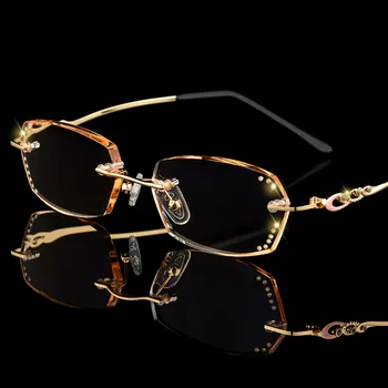 Търговците на дребно Очила за четене с кристали Дамски Очила за рязане на диамант без рамки с висока прозрачност Дамски розови очила за четене Пресбиопические очила за очите