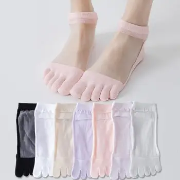 Ултра-тънки Чорапи с пет пръста Дамски Чорапи с 5 единични чорапи от кристално Прозрачна коприна Анти-летни чорапи за глезените