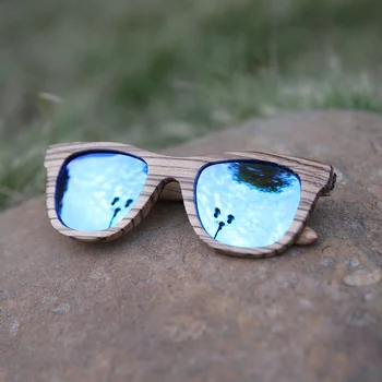 Уникални слънчеви очила ръчно изработени от масивно дърво зебра с огледало-сини поляризирани лещи