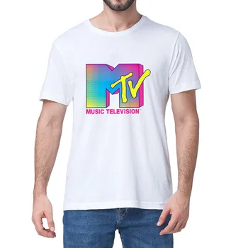 Унисекс Популярна Флуоресцентно логото на MTV с графичен принтом Забавна лятна мъжки новост Негабаритная тениска Дамски Ежедневни градинска тениска