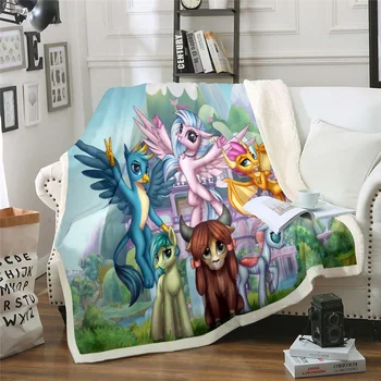 Флисовое одеяло Карикатура Моята Малка Пони: Приятелство е Магия, Отпечатаното За Деца, Топло и Уютно На Дивана, Детски подарък, Дропшиппинг