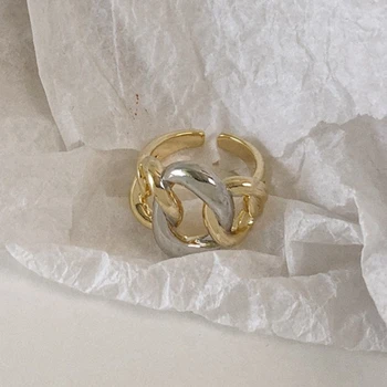 Френски романтични Златни и сребърни два цвята Контрастни Овални Откриващи пръстени за жени 2021 Прости корейски модни декорации за партита за момичета