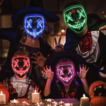 Хелоуин Светещ Анонимен маска с led осветление Маска за лице Маскарад Cosplay Стълбовете на Свети в Тъмното Хелоуин Декор Маска за партита