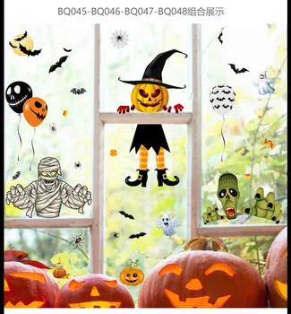 Хелоуин Украса за Партита Карикатура на Стикери За Стени на Черепа Хелоуин Балон Плашилото Статична Стикер
