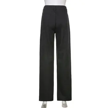 Хоучжоу Скелет Принт Големи черни дънки Панталони от Деним, градинска облекло за жени, Хип-хоп зреещи Гръндж Реколта панталони с висока талия