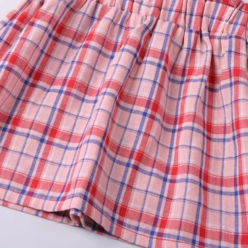 Хумор Мечка Комплект дрехи за момичета Нов Летен Прашка Карирани жилетка с принтом+ Шорти 2 бр. Сладък дрехи за деца от 2 до 6 години