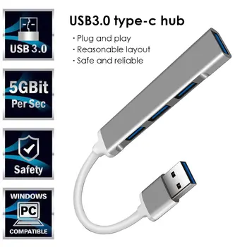 Хъб USB 3.0 Type-C C 4 Порта Адаптер с Няколко разветвителями USB 3.0 Адаптер Type-C за PC Аксесоари за MacBook