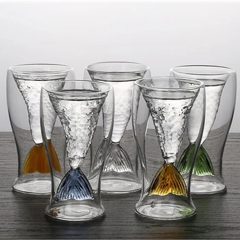 Цветна Стъклена Чаша с Риба опашка Творчески прозрачни чаши меню с коктейли чаша Ликерное стъкло Романтична прибори За любителите на подаръци 1БР