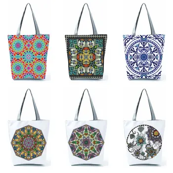 Чанти за рамо с геометричен модел с кръгла форма, чанти с цветен принтом, Модни плажна чанта, подходяща за всички, Дългогодишна Преносима чанта за пазаруване
