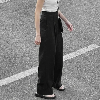 Черни широки панталони, Костюми За жени Есенни свободни панталони с висока талия Femme Ежедневни градинска облекло Офис дамски модни панталони и Дълги панталони