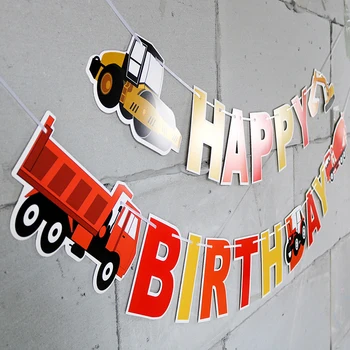 Честит Рожден Ден Банер Ферма Тема Трактор Торта Toppers Строителна Машина Венец Рожден Ден Украси Банер за партита