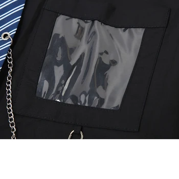 Чист стил Вратовръзка с къс ръкав Черна риза Дамски Y2K Джобове срастване Дамска блуза 2021 Лято Свободна готическата градинска облекло Тъмни върхове