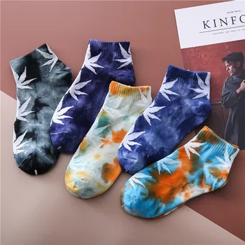 Чорапи за жени летни вратовръзка оцветяване на уличен скейтборд кленов лист чорапи harajuku дамски ежедневни къси чорапи, дамски чорапи памук 2019