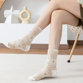 чорапи с подсолнухом ретро сладък чист стил kawaii дизайнер calcetines mujer harajuku meias mulher хладно навеждане женски памук соккен