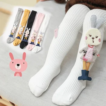 Чорапогащник за младите момичета Сладък чорапогащник с 3D анимационни заек за момичета Дрехи Пролет Есен Чорапи за новородено, Детски възли чорапогащник 0-4Y