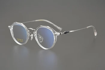 Японски минималистичен стил рамки за очила със сини и сребърни пластини, от чист титан ультралегкая дограма универсални за мъже и за жени