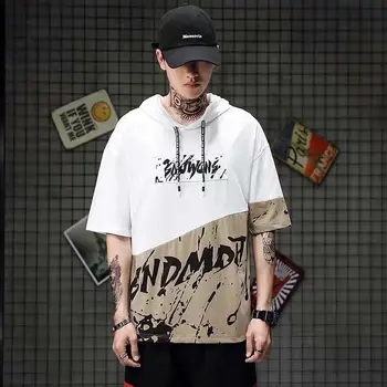 Японски Харадзюку Реколта Мозайка Графити Тениска с принтом за мъже Летни Хип-хоп извънгабаритни унисекс тениски За мъже Дропшиппинг