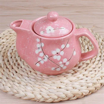 Японски Чайници Набор от Ретро Чаша с снежинками Керамичен Чайник с цедка за чай Офис Супени Комплекти Сладка Розова Чаша Посуда 1 Пот 6 чаши
